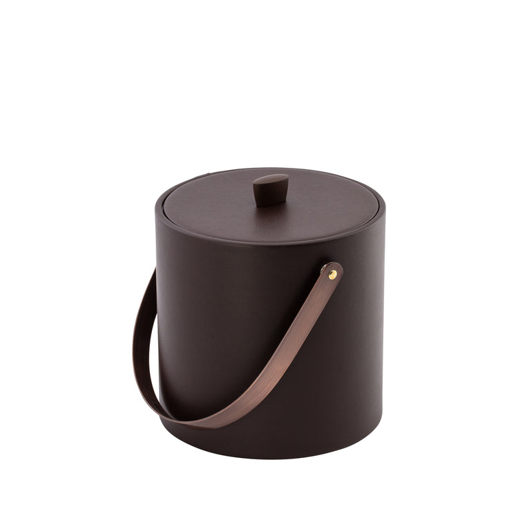 Chocolate Contemporary Durham 3qt ice bucket featuring a practical material cover, oil-rubbed bronze arc knob, and arch handle, ideal for refined hospitality experiences.