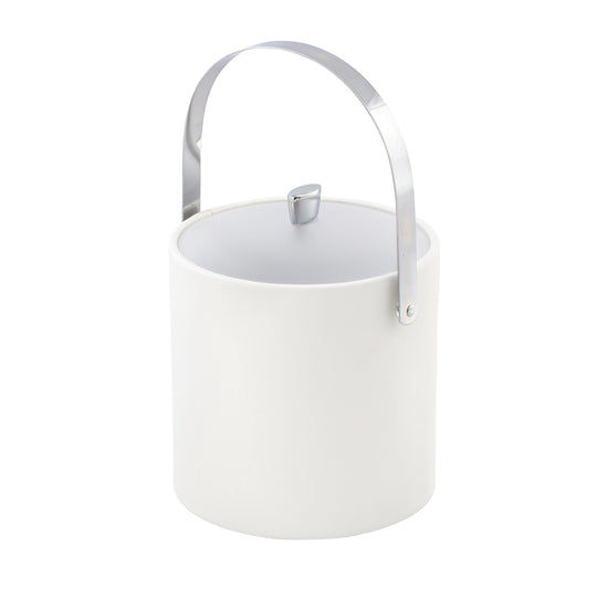 White | Sleek 3-quart ice bucket with polished chrome arc knob, arch handle, and acrylic cover for guestroom amenities.