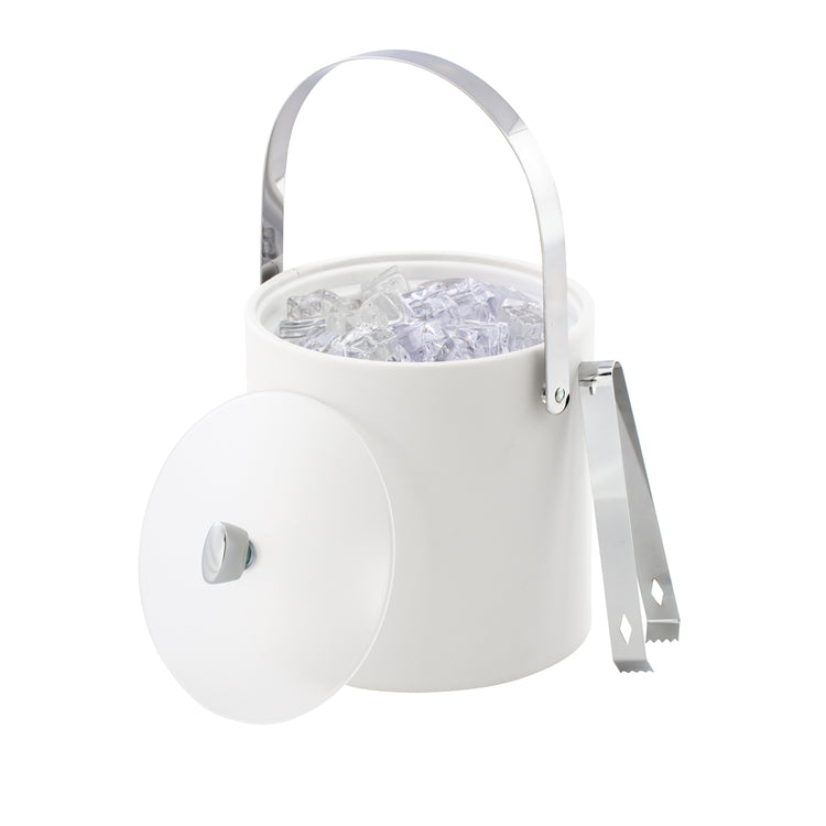 White | Stylish Arc 3qt ice bucket with chrome arc knob, arch handle, and acrylic lid for premium guest services.