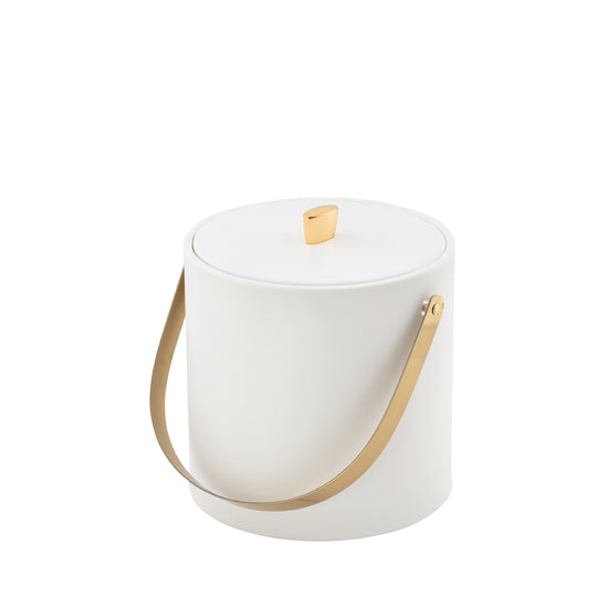 White | Classic Oxford 3qt Ice Bucket with a stylish material cover, elegant gold arc knob, and comfortable arch handle, making it a versatile choice for any gathering.