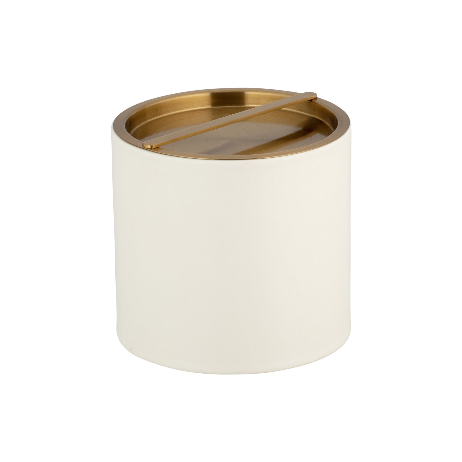 White | Contemporary Santa Barbara 3qt Ice Bucket with a beautiful, brushed gold bridge cover, ideal for adding a touch of glamour to your drinks presentation.