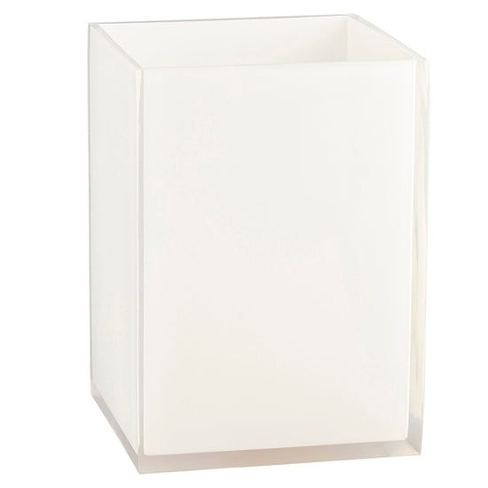 White | Sleek Reflections Wastebasket featuring a reflective finish, designed to add a touch of elegance to any room while discreetly managing waste.