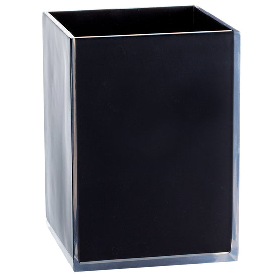 Black | Contemporary Reflections Wastebasket with a polished surface, perfect for enhancing the aesthetic of offices or bathrooms.