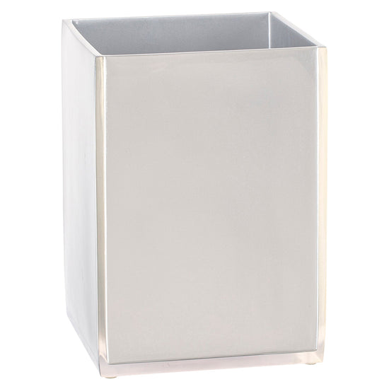 Silver | Sleek Reflections 8qt Wastebasket featuring a contemporary design with a reflective finish, perfect for modern spaces.