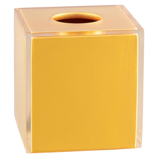 Gold | Sleek Reflections Boutique Tissue Box Cover with a polished surface, ideal for enhancing bathroom or living room aesthetics while providing easy tissue access.