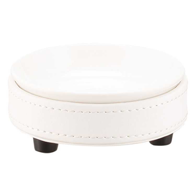 White | Cordoba Soap Dish featuring a sleek design with a ceramic insert, perfect for holding soap bars.