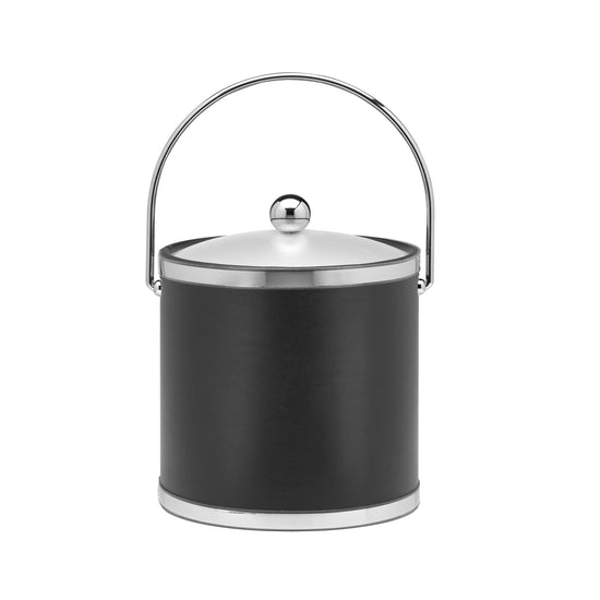 Black with Polished Chrome | Chic 3qt Ice Bucket from the Sophisticates collection, designed with a sturdy bale handle, elegant bands, and an acrylic lid to keep your ice fresh.