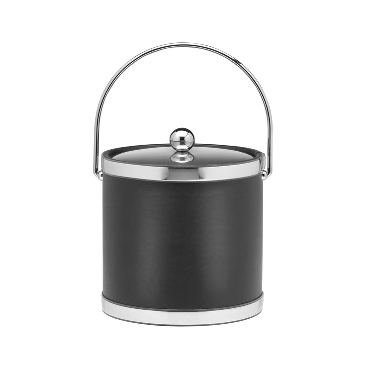 Black with Polished Chrome | Chic 3qt Ice Bucket from the Sophisticates collection, designed with a sleek metal lid, elegant bands, and a sturdy bale handle for effortless ice access.