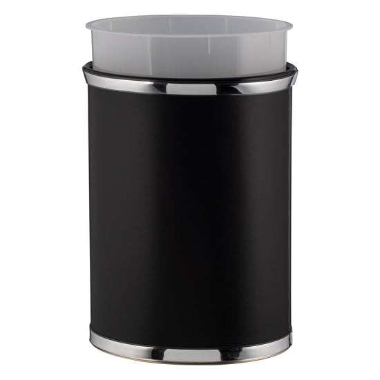 Black w/ Polished Chrome | Elegant Sophisticates 13qt wastebasket featuring a polished finish and a sturdy build, ideal for hospitality use.