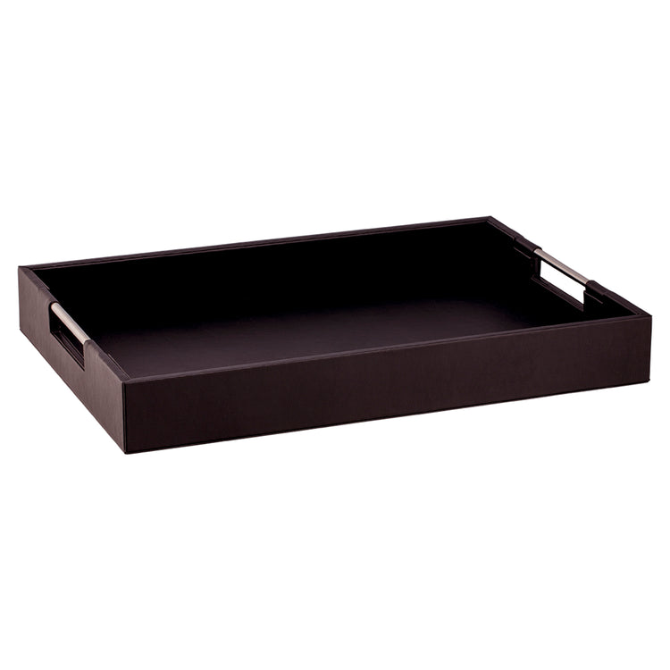 Chocolate | Stylish Handlebar 12" x 18" tray featuring sturdy metal handles, perfect for serving drinks and snacks in any hospitality setting.