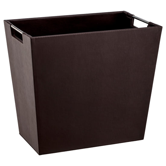 Chocolate | Durable Handlebar 16qt rectangle wastebasket with metal handles, designed for efficient waste disposal in high-traffic areas.