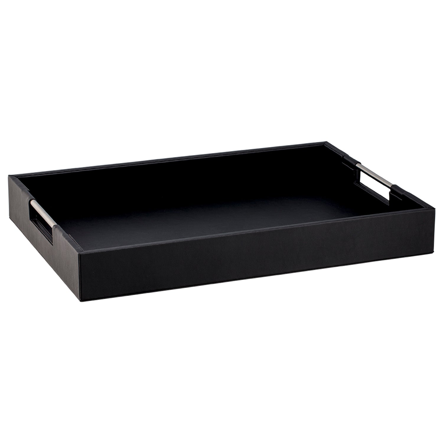 Black | Functional Handlebar 12" x 18" serving tray with sleek metal handles, designed for easy carrying and an elegant presentation.