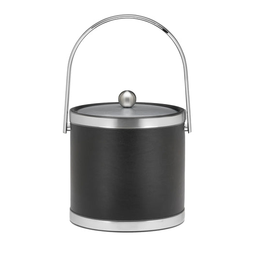 Black with Brushed Chrome | Sophisticated 3qt Ice Bucket showcasing a contemporary design with a metal cover, decorative bands, and a convenient track handle, ideal for upscale hotels.