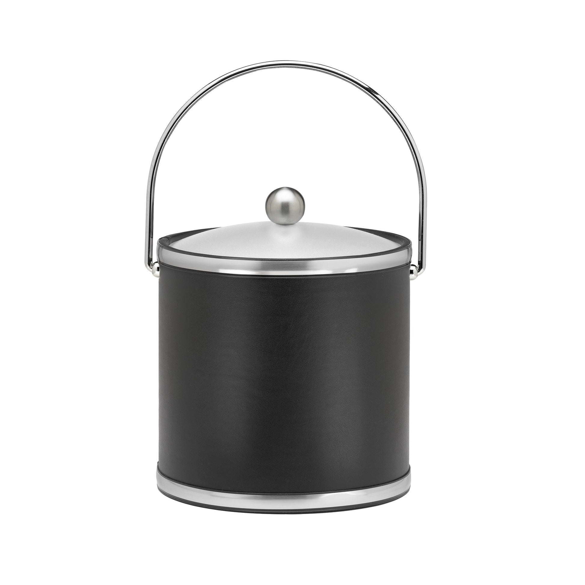 Black with Brushed Chrome | Sophisticated 3qt Ice Bucket with a sleek design, featuring a bale handle, stylish bands, and a transparent acrylic cover, ideal for enhancing your bar setup.