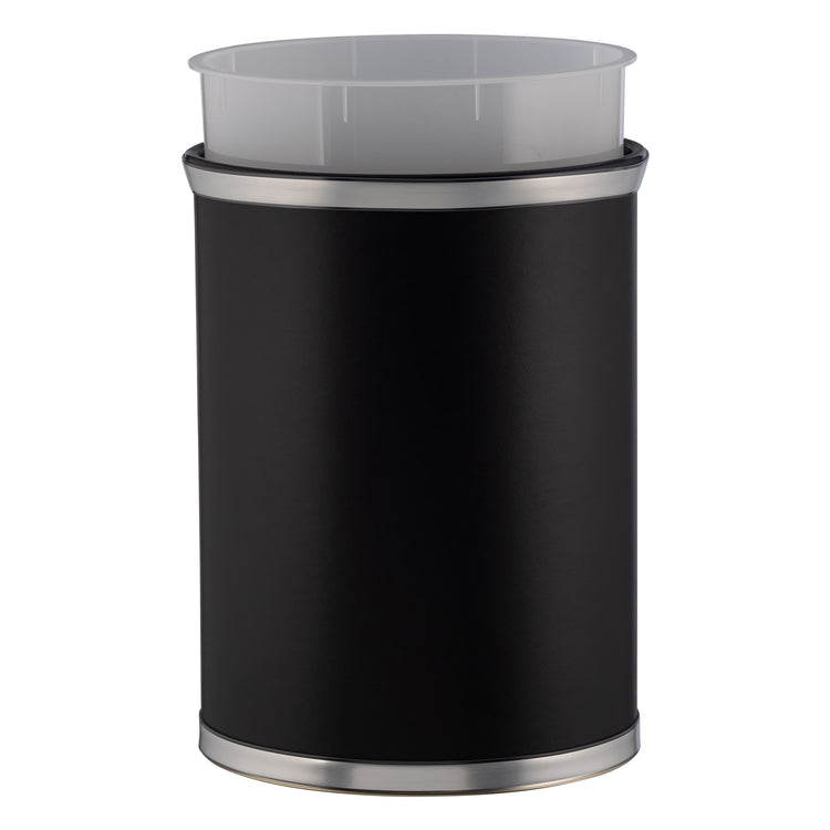 Black w/ Brushed Chrome | 13qt Sophisticates wastebasket with a chic design, offering a perfect combination of practicality and style for upscale spaces.