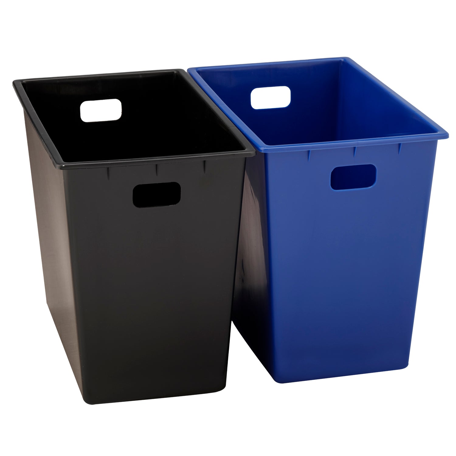 Black & Blue | Cordoba 32qt Family Recycle Wastebasket Liners, designed for a perfect fit, providing durability and convenience for easy waste disposal and recycling.