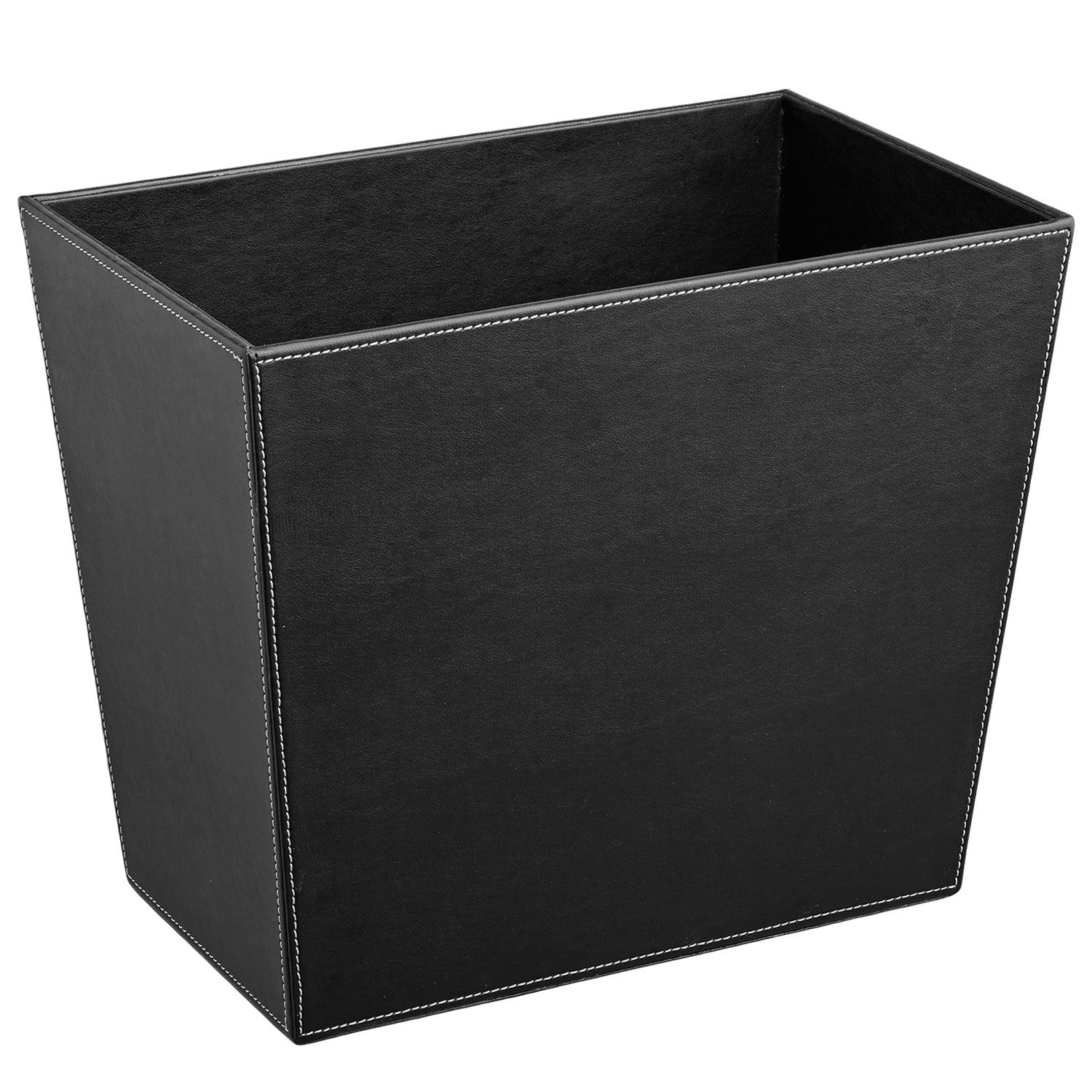 Black | Image of the Cordoba 16qt Standard Wastebasket with white stitching