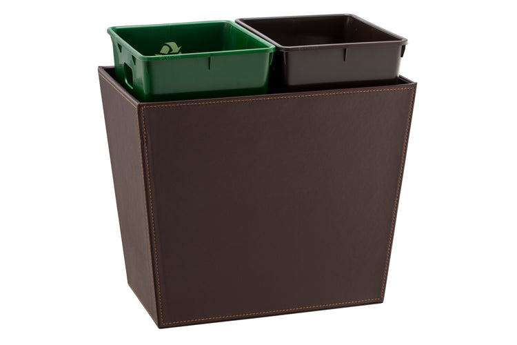 Chocolate | Image of the Cordoba 16qt Standard Wastebasket with two optional liners available.