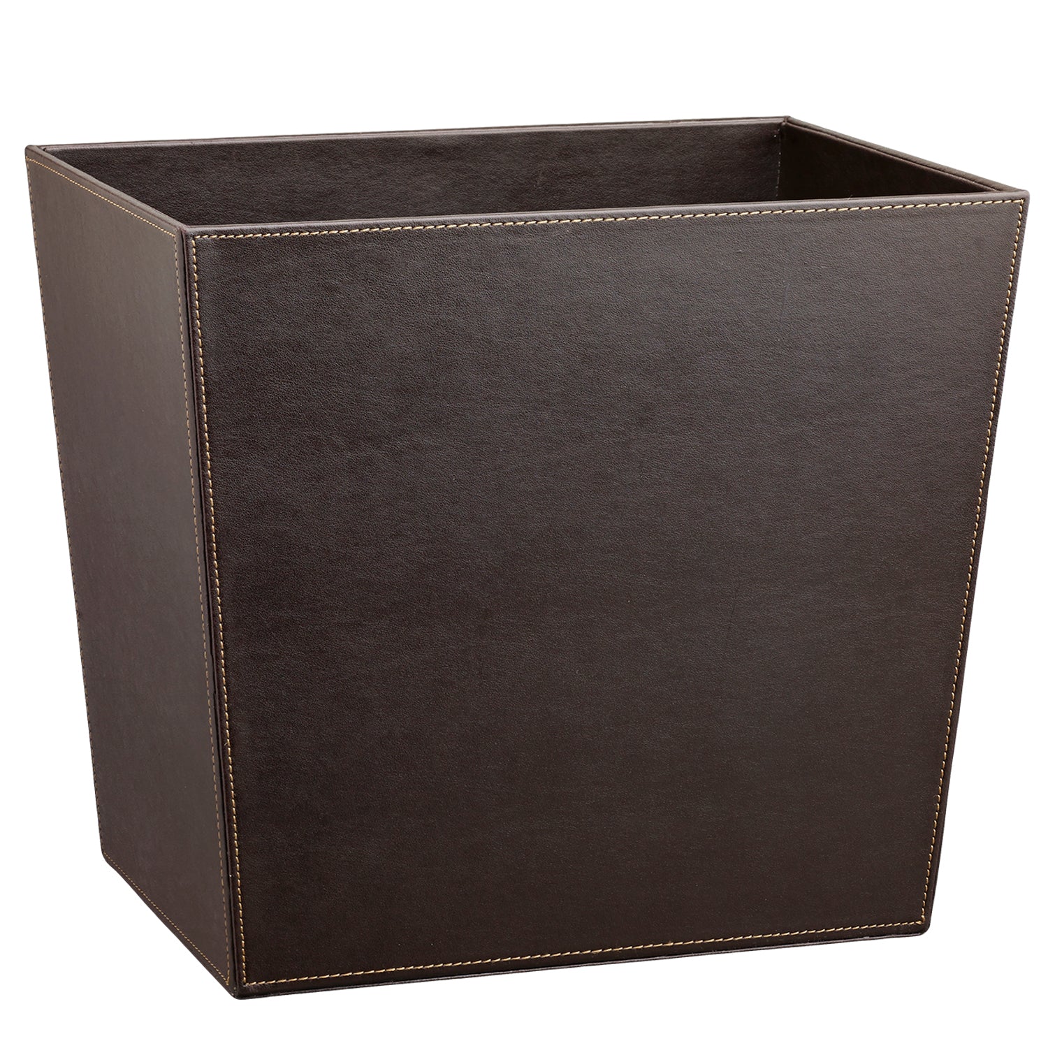 Chocolate | Image of the Cordoba 16qt Standard Wastebasket with tan stitching