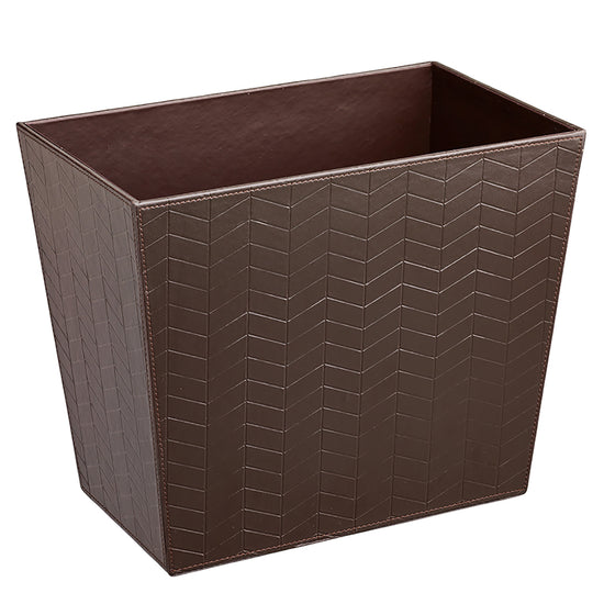 Chocolate | Image of the Erwyn Products Herringbone 16qt Wastebasket for modern hotels.