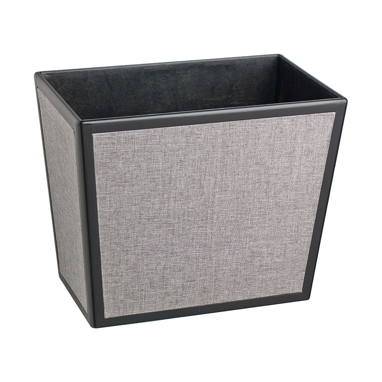 Black & Heather | Contemporary Frieze 16qt rectangle wastebasket with a durable construction, designed for efficient waste disposal in hotel rooms and lobbies.