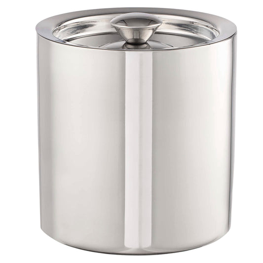 Polished Stainless Steel | Stainless Steel Linea 1.5qt Ice Bucket with sleek stainless-steel cover and knob, available in brushed and polished finishes.