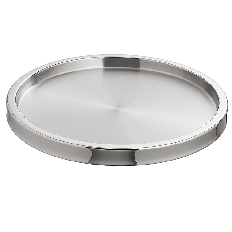 Two-Tone Stainless Steel | Luxe Round Tray, featuring a sophisticated design with contrasting finishes, perfect for serving appetizers or drinks at upscale gatherings.