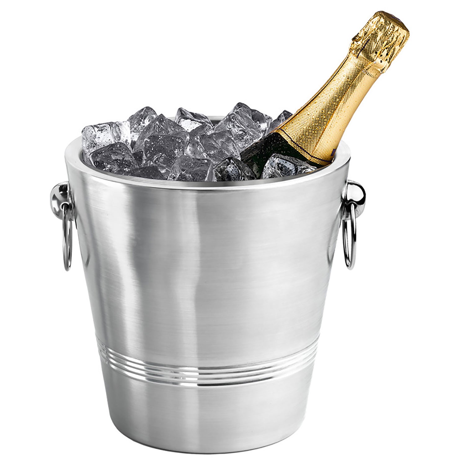 Brushed Stainless Steel | Champagne Bucket with a single wall design and convenient ring handles, ideal for serving drinks at parties and special occasions.