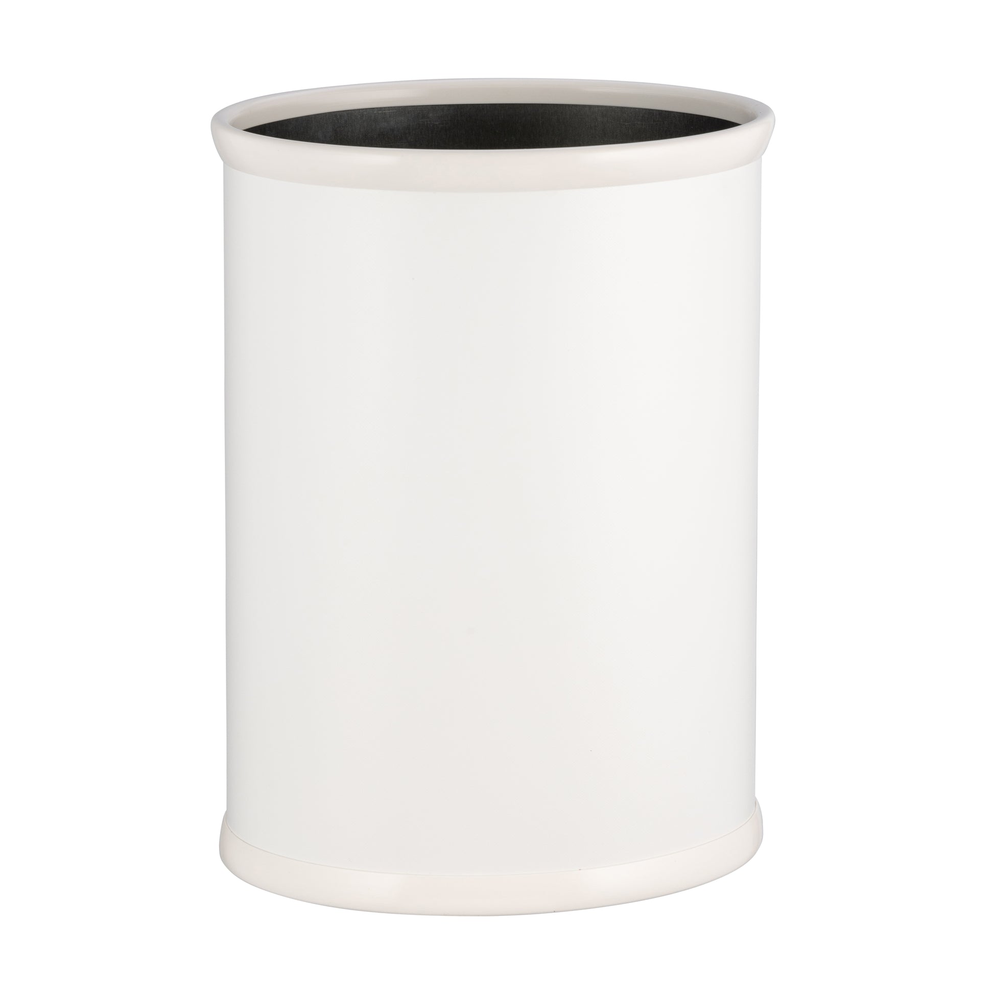 French White | Core 13qt Oval Leatherette Wastebasket, offering a sleek and sophisticated design for modern hospitality spaces.