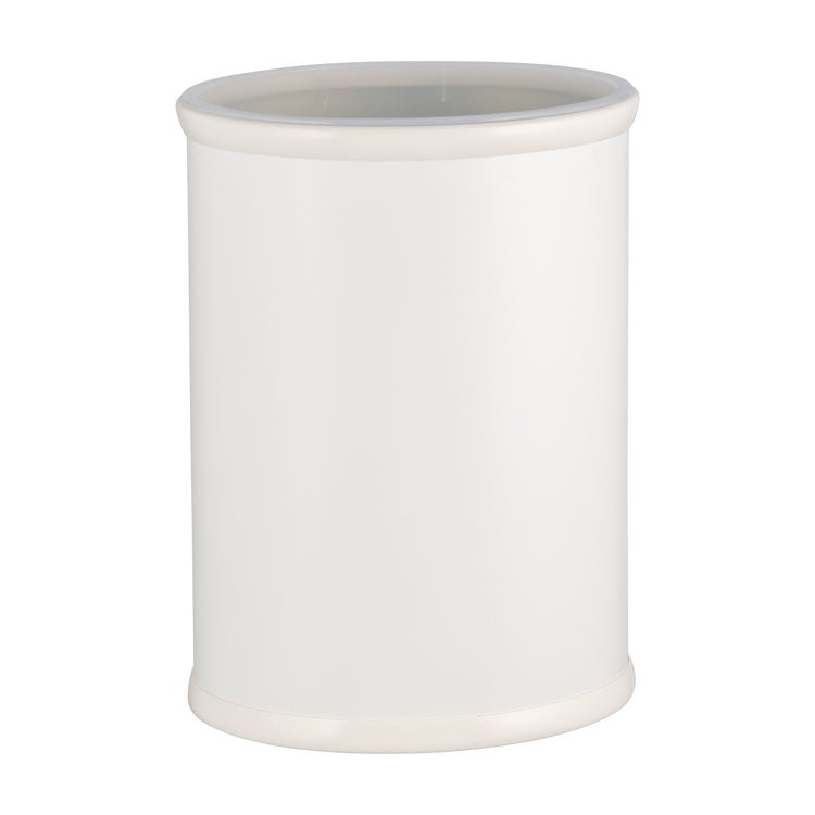 French White | Elegant Core 13qt Oval Leatherette Wastebasket, perfect for adding a touch of luxury to any guestroom or lounge.