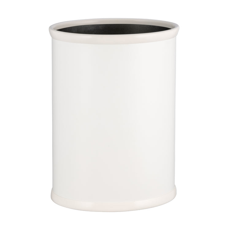 French White | Core 13qt Oval Leatherette Wastebasket, offering a sleek and sophisticated design for modern hospitality spaces.