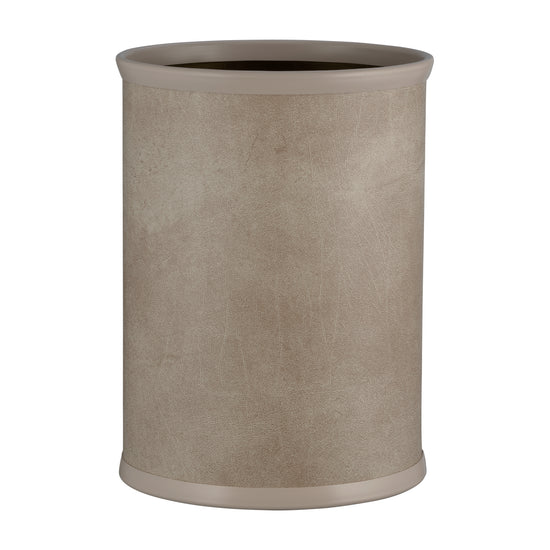 Taupe | Stylish Core 13qt Oval Leatherette Wastebasket, providing a practical and elegant solution for waste management in luxury spaces.