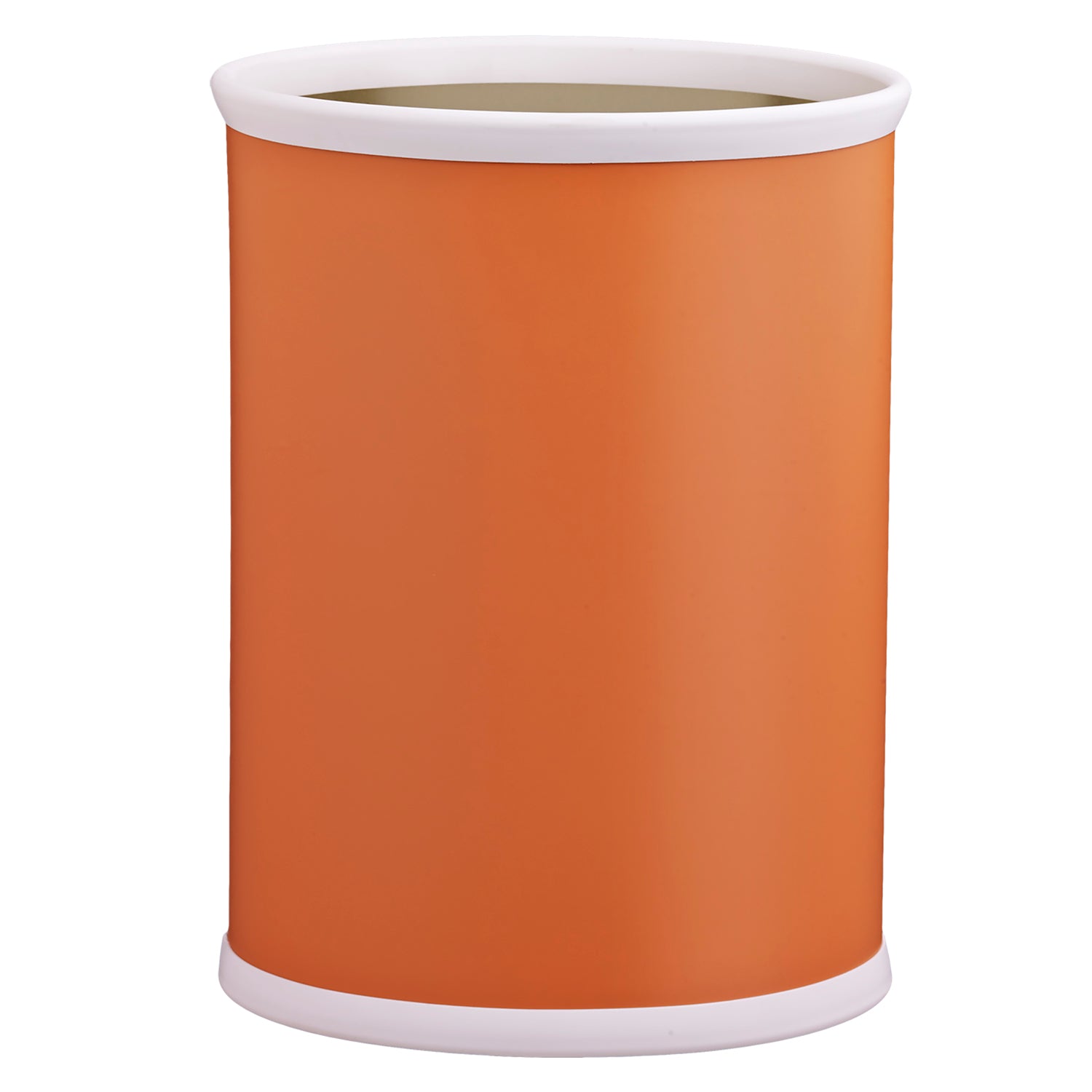 Spice Orange | Image of the Core 13qt Oval Leatherette Wastebasket with a white base and opening.