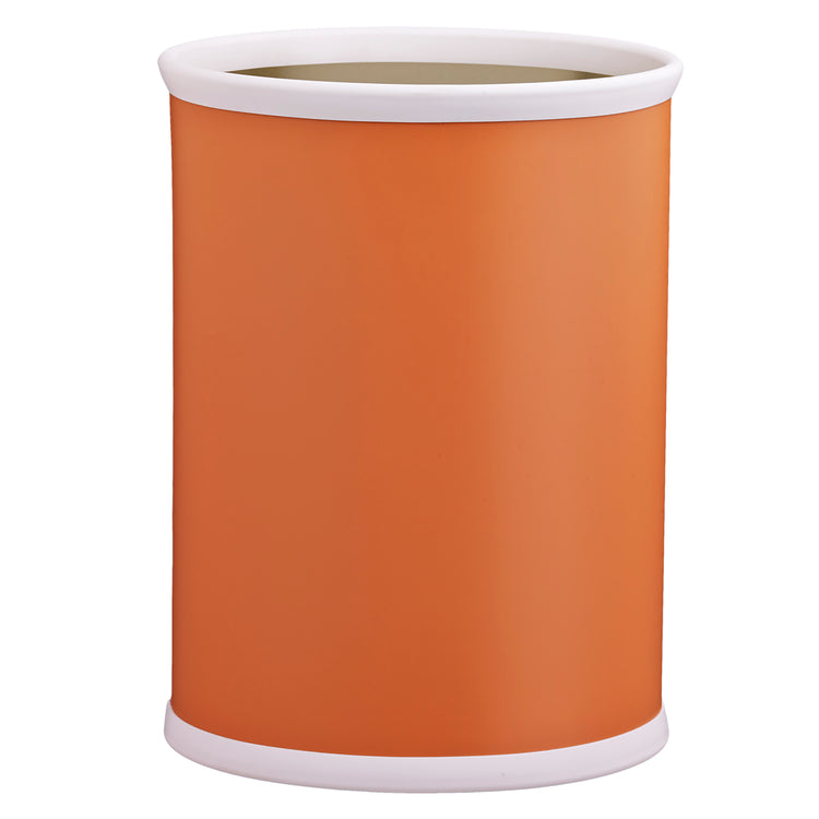 Spice Orange | Image of the Core 13qt Oval Leatherette Wastebasket with a white base and opening.