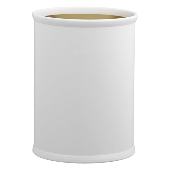 Ivory | Image of the Core 13qt Oval Leatherette Wastebasket with a white opening and white base.