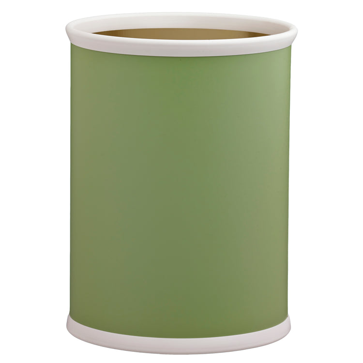 Mist Green | Stylish Core 13qt oval leatherette wastebasket, perfect for enhancing the aesthetic of any hotel or resort restroom.