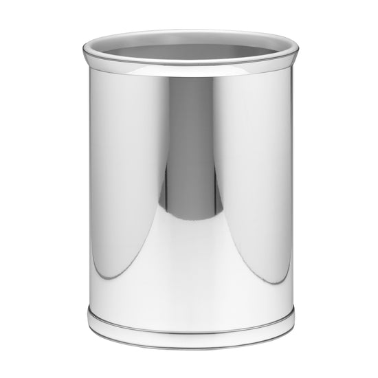 Polished Chrome | Sleek Mylar 13qt Oval Wastebasket featuring a modern design with a shiny metallic finish, perfect for adding a touch of elegance to any room.