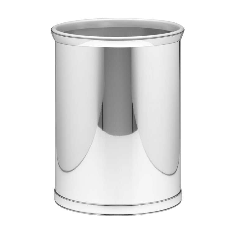 Polished Chrome | Sleek Mylar 13qt Oval Wastebasket featuring a modern design with a shiny metallic finish, perfect for adding a touch of elegance to any room.