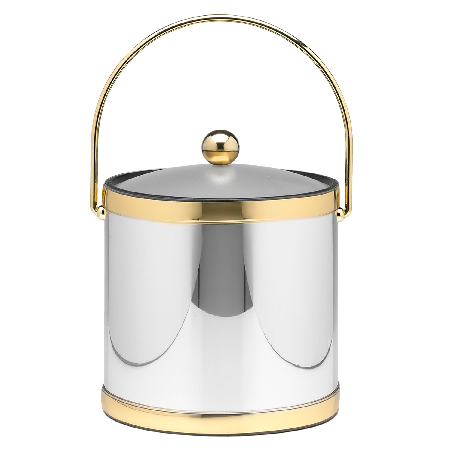 Polished Chrome & Brass | Sophisticated Mylar 3qt Ice Bucket featuring a durable bale handle, sleek acrylic cover, and polished Astro knob.