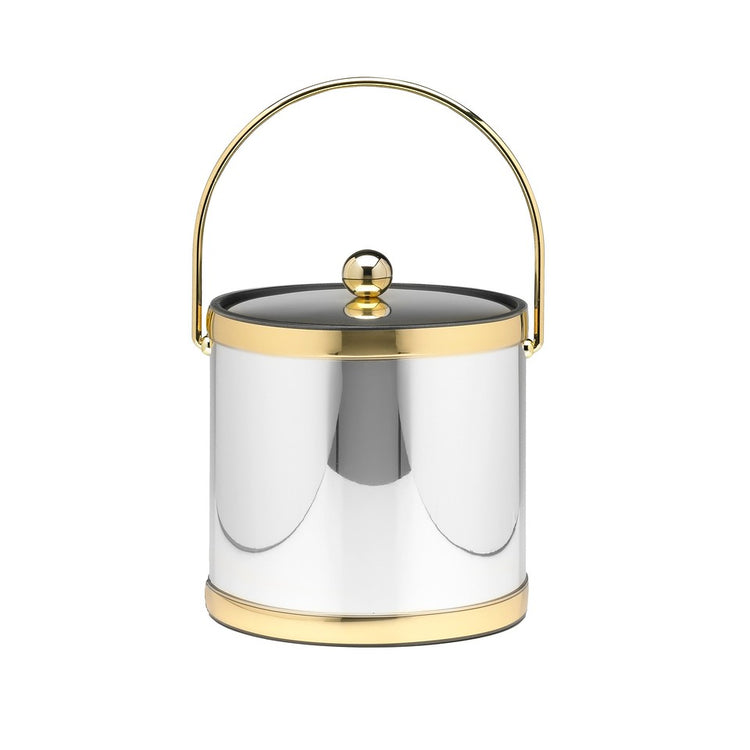 Polished Chrome & Brass | Mylar 3qt Ice Bucket with brass bale handle, decorative bands, and metal cover, adding sophisticated elegance to your guestroom amenities.