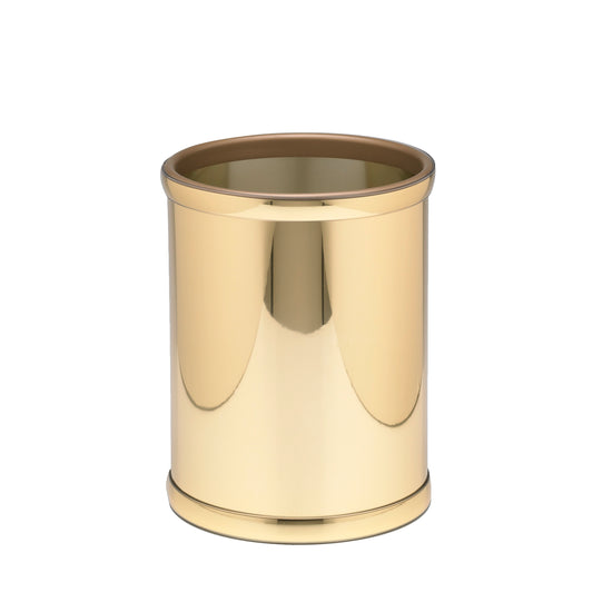 Polished Brass | Durable Mylar 8qt Round Wastebasket designed with a shiny reflective surface, combining functionality and elegance for everyday use.