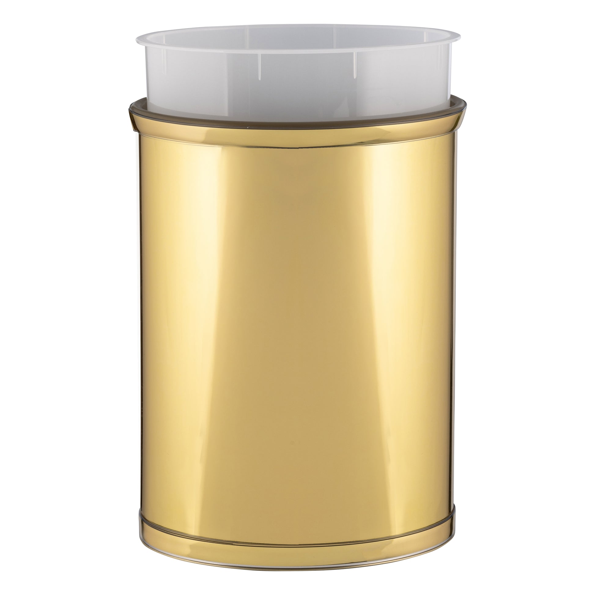 Polished Brass | Elegant Mylar 13qt oval wastebasket with a polished design, showcasing a lightweight yet sturdy construction.