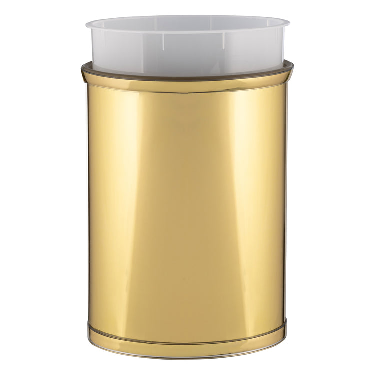 Polished Brass | Elegant Mylar 13qt oval wastebasket with a polished design, showcasing a lightweight yet sturdy construction.