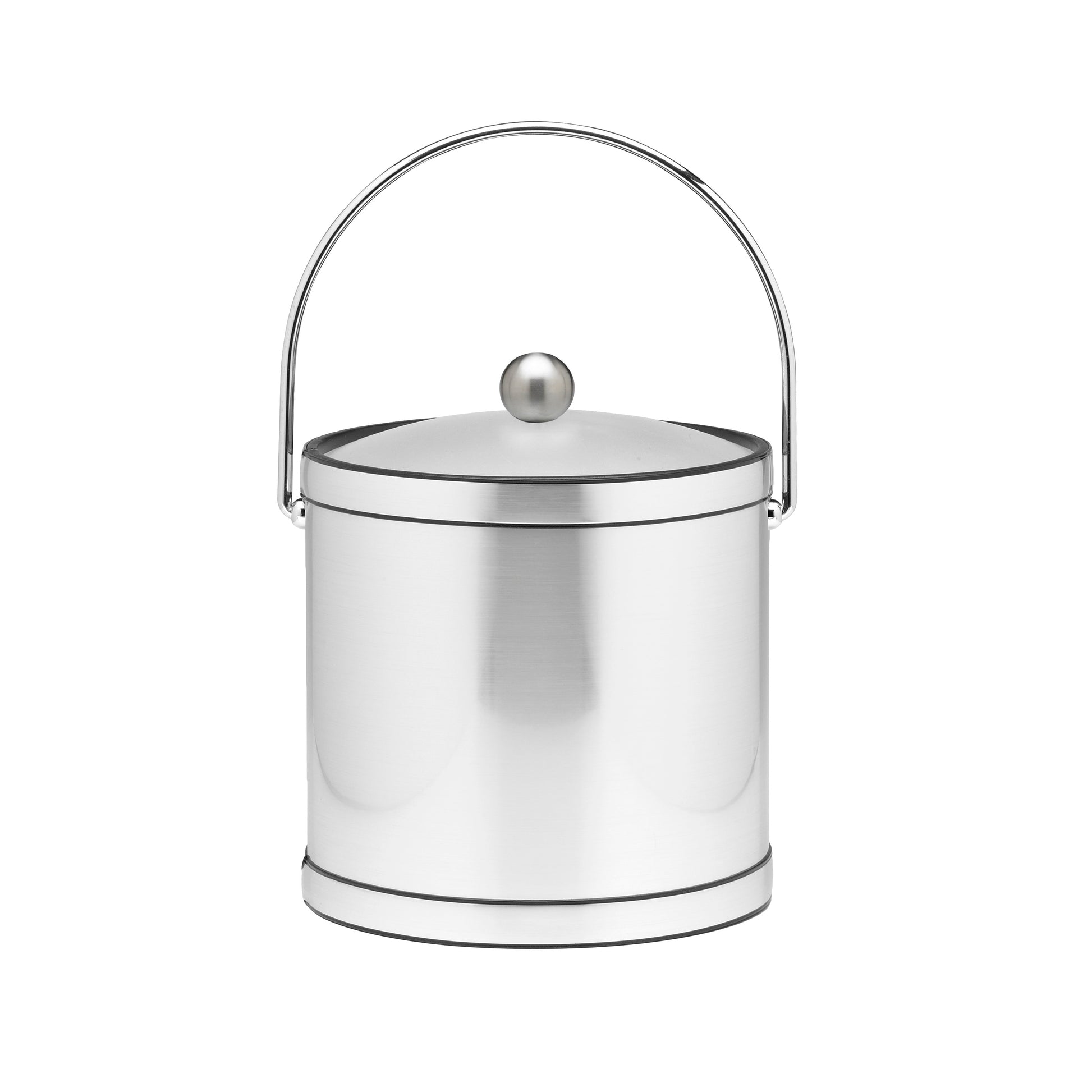 Brushed Chrome | Mylar 3qt Ice Bucket with bale handle, clear Lucite cover, and polished Astro knob, perfect for upscale guestroom settings.