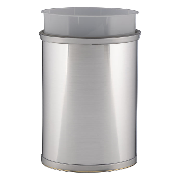 Brushed Chrome | Stylish Mylar 13qt oval wastebasket featuring a reflective silver-tone exterior, combining durability and elegance for hospitality use.