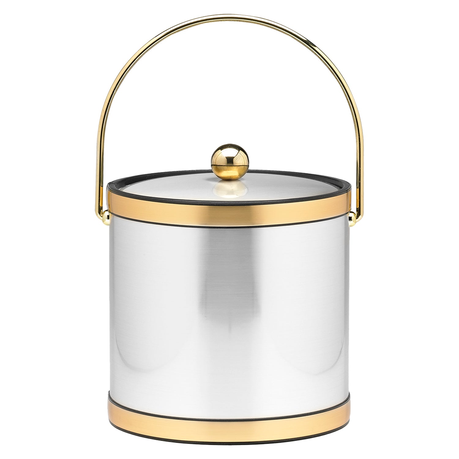 Brushed Chrome & Brass | Timeless Mylar 3qt Ice Bucket with acrylic cover and Astro knob, available in three luxurious finishes to complement hospitality settings.