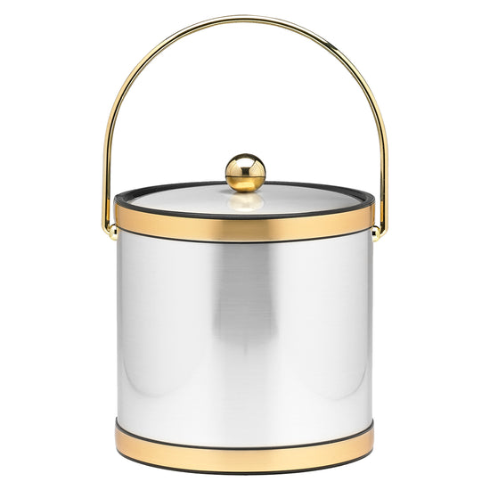 Brushed Chrome & Brass | Timeless Mylar 3qt Ice Bucket with acrylic cover and Astro knob, available in three luxurious finishes to complement hospitality settings.