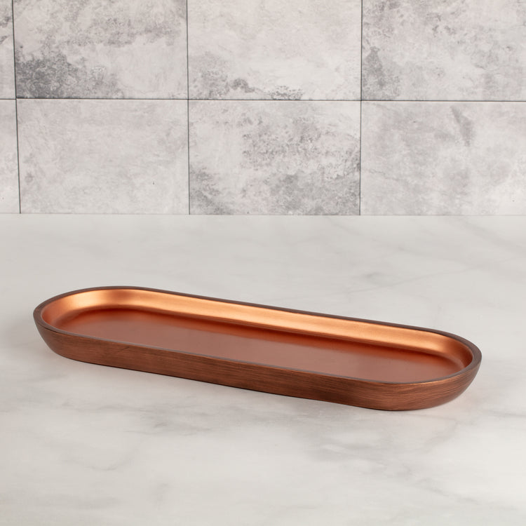 Oil Rubbed Bronze | Urban Oasis amenity tray featuring a modern geometric pattern, ideal for adding style to your bathroom counter.