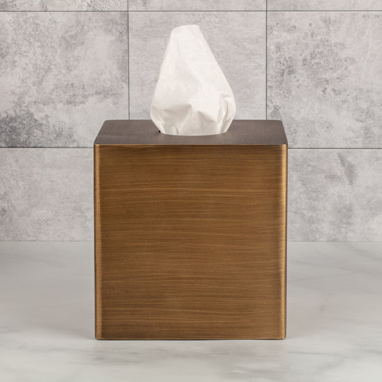 Gold | Urban Oasis tissue box holder that enhances the decor of hotel bathrooms while providing practical tissue storage.