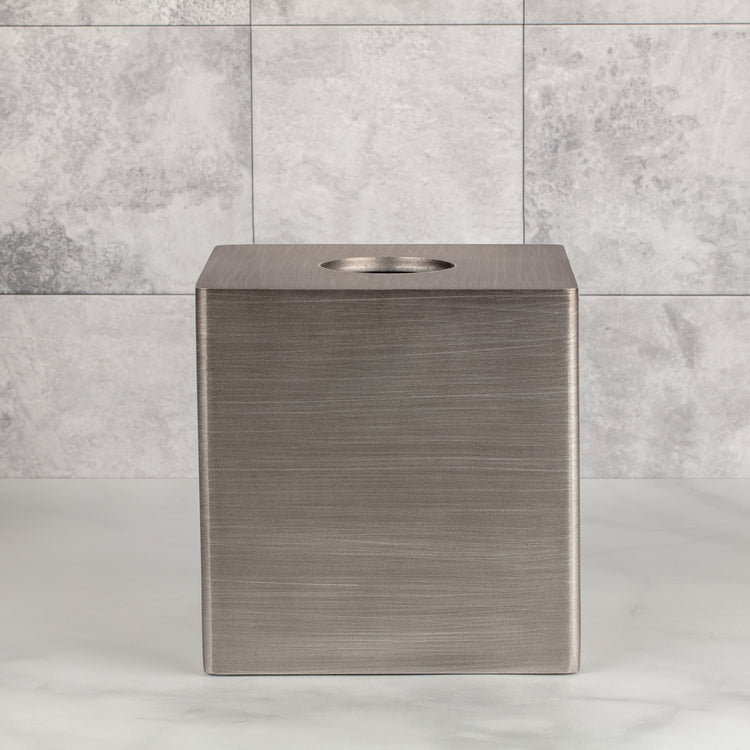 Silver | Urban Oasis tissue box holder designed with practicality in mind, making it easy to replace tissue boxes as needed.